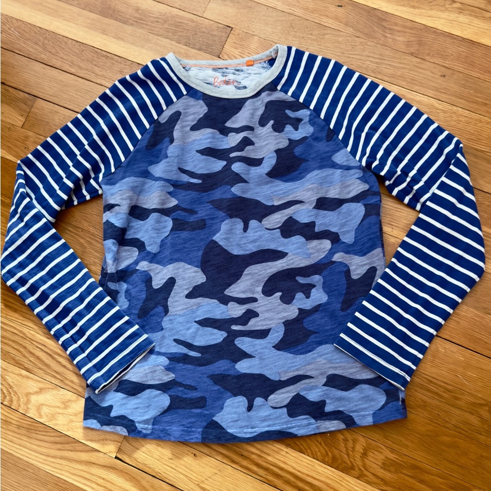 Boden Boys’ 13-14Y Blue Camo Print Long Raglan Sleeve Shirt